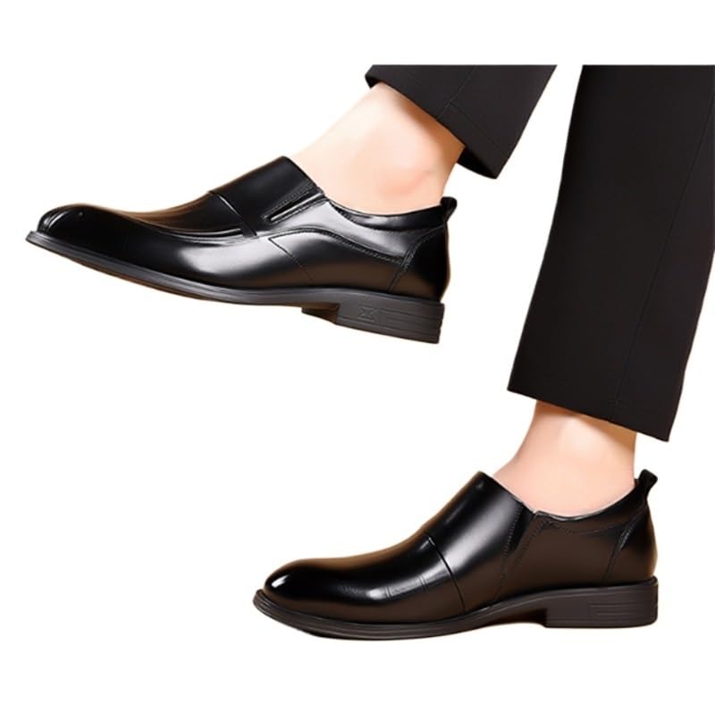 Men's Pointed Toe Wedding Shoes Business Dress Leather Shoes Men Tuxedo Comfortable Rubber Soft Sole Wingtip Slip On Shoes 5