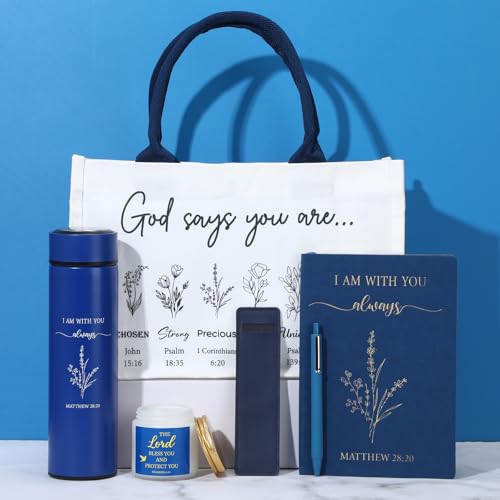Image of Thenshop 6 Pcs Christian Gift Set for Women Faith, Inspirational Religious Gifts for Women, Catholic Christmas Birthday Gifts for Women Friends, Mother, Sister, Wife(Dark Blue,Bible)