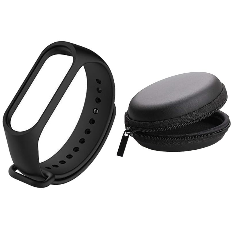 Image of Black Mi band 3 & 4 Strap with Storage Case Pouch Original Soft Silicone Adjustable Replacement Wristband Straps Bands Belt for Xiaomi M3 M4 Fitness Band Pack of 1