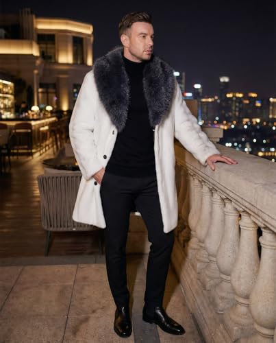 Image of Long Faux Fur Coat Outwear Black Winter Parka Overcoat for Men