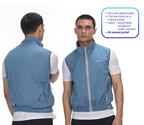 Image of Wearable Fan with 9 Blades Air-Conditioned Jacket, Cooling Jacket,Beat the Heat, Outdoor Activities, Battery Fan Set, 10000 mAh, 12 V, Unisex, Instant Cooling