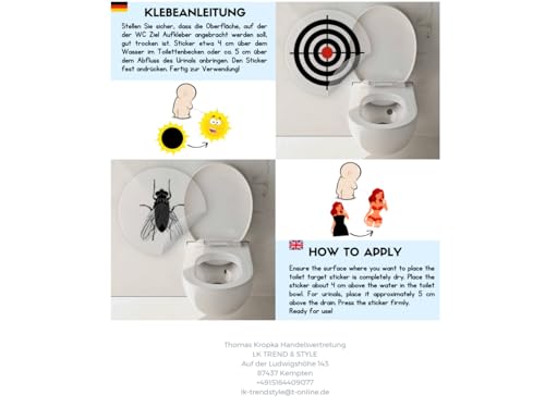 Toiletten-Aufkleber Sets aus 5 verschiedenen Designs, Lustige WC-Zielscheibe und Motivsticker, Selbstklebende Toilettendekoration (5 x Bullseye)