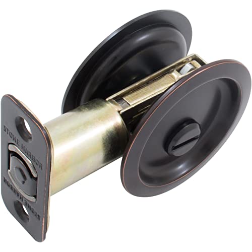 Round Pocket Door Lock, Privacy (Bed/Bath) Latch, 2-3/8" Backset, Rcl, Vintage Bronze By Stone Harbor Hardware #TOP5