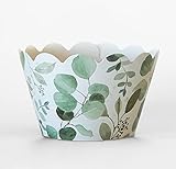 24 Floral Cupcake Wrappers (Eucalyptus Greenery)