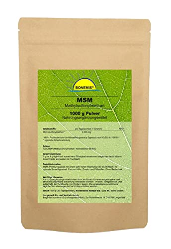 MSM, 1 kg Pulver im Beutel, Premiumqualität (99,95% Reinheitsgrad, 60-80 Mesh), ohne Siliziumdioxid, ohne DMSO-Rückstände, Bonemis®