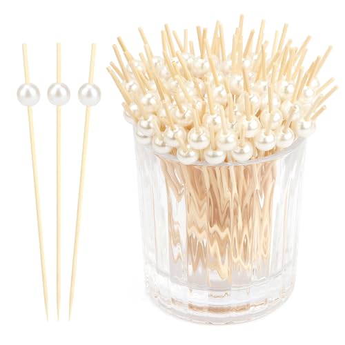 120pcs Cocktailspieße Spiesse Für Snacks Fingerfood Cocktail Spieße Fingerfood Spieße Mit Weiße Perlen 4.7inch Holzspieße Für Party Cocktail Dekoration Käsespieße Gegrilltes Essen Antipasti