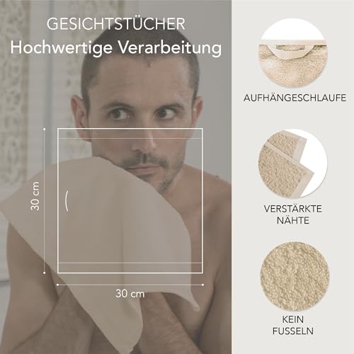 Ôhm 5er Set Handtuch 30x30 cm – 100% Baumwolle Frottee 500 g/m² Beige – Gästehandtücher & Waschlappen 30x30, extra weich & saugstark – Oeko-Tex Zertifiziert