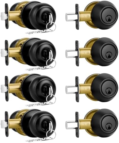 Plustool 4 Pack Front Door Lock Set,Matte Black Exterior Door Loc...