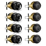 Plustool 4 Pack Front Door Lock Set,Matte Black Exterior Door Lock Set with Deadbolt,Single Cylinder Deadbolt Lock and Door Knob Set,Keyed Alike Door Knob with Lock&Keys,Round Ball Entry Door Lockset