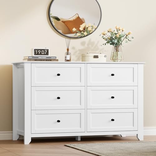 IDEALHOUSE White 6-Drawer Dresser for Bedroom