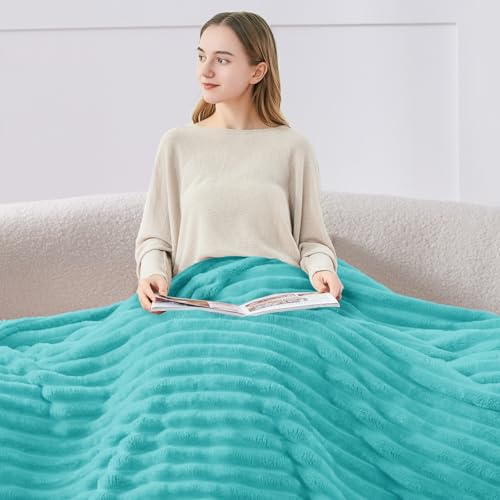Image of BEDELITE Ribbed Twin Blanket for Couch & Bed, Aqua, 60 inchx80 inch | Ultra-Soft Plush Fleece, Cozy, Warm Yet Lightweight, Ribbed Texture, Home Decor, Machine Washable, Giftable, All-Season Use