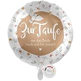 balloa Folienballon Zur Taufe mit Taube und Blumen, Geschenk zur Taufe für Jungen und Mädchen, Helium geeignet Luftballon, dekorative Deko für Kirche und Tauffeier, stilvolles Taufgeschenk, 33cm