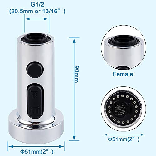 Pull Down Kitchen Faucet Spray Head, 3 Function Kitchen Sink Sprayer Replacement Nozzle, 10 Adapters Compatible With Moen Delta Faucet, Kitchen Sink Faucet Replacement Parts, Chrome #TOP2