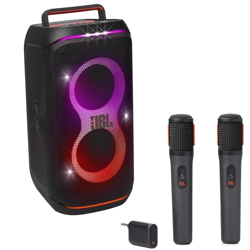 JBL PartyBox Club 120 Potente altavoz portátil Bluetooth para fiestas con espectáculo de luz dinámica, color negro con dos micrófonos inalámbricos digitales diseñados para su uso con los altavoces