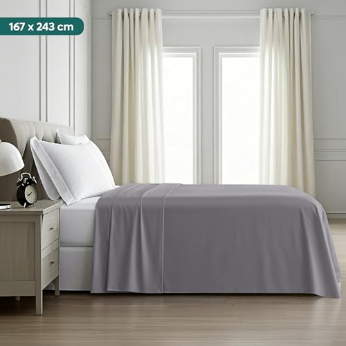 Utopia Bedding - Flach Laken ohne Gummizug - 167 x 243 cm - Oeko-TEX Zertifiziert - Weich Gebürstetes Polyester – Mikrofaser – Flaches Blatt – Grau