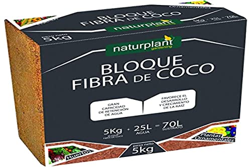 Naturplant. Sustratos Ecológicos - Bloque Fibra de Coco 5KG. 70L. Sustrato - Coco Grow.