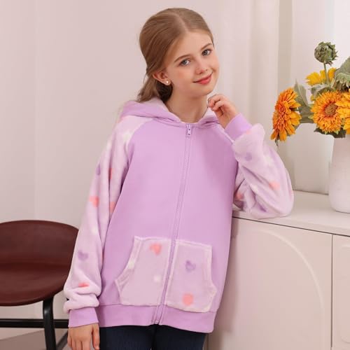 V.&GRIN Girl Zip up Hoodie Sweatshirt Soft Fuzzy Fleece Jacket with Pocket for Girls 5-16 Years3