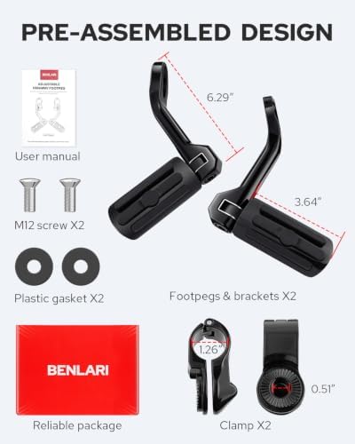 Benlari Highway Pegs 1in 1-1/4in Highway Footpegs 304 Stainless Steel Adjustable Long Angled Fit For Harley Touring Street Glide Road King Electra Glide Softail Dyna Black Model 2 — view 5
