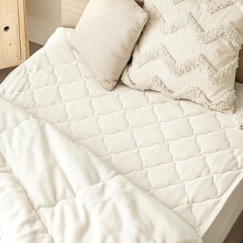 モダンデコ 敷きパッド 100×200cm 敷き毛布 マイクロファイバー フランネル とろぽか (ミルキーホワイト, シングル)