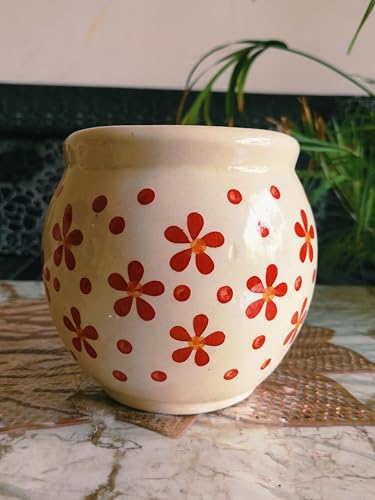 Image of Niyara Handcrafted Ceramic Flower Planter Pot | Decorative Indoor & Outdoor Pot | Multicolor Red Floral Design | Ideal for Home, Garden, Balcony, Office | Decor 6 Inch Height