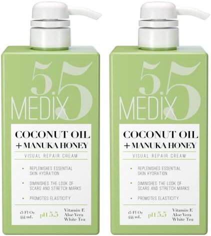 Medix 5.5 Coconut Oil Lotion W/Manuka Honey Cream Skin Care Face Moisturizer & Body Cream | Firming Coconut Oil For Skin Minimizes Look Of Dry Skin, Cellulite, Stretch Marks, & Wrinkles, 2-Pack