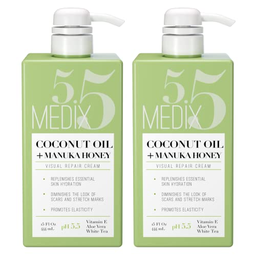 Medix 5.5 Coconut Oil Lotion W/Manuka Honey Cream Skin Care Face Moisturizer & Body Cream | Firming Coconut Oil For Skin Minimizes Look Of Dry Skin, Cellulite, Stretch Marks, & Wrinkles, 2-Pack #TOP2