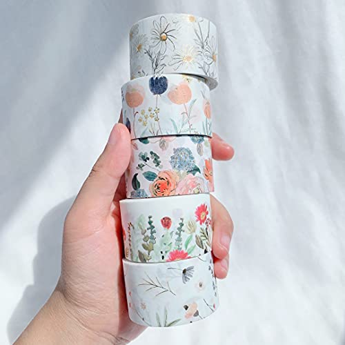 Wt Fragrance Washi Tape Set, 5 Rolls, Original Designs, Watercolor Floral Decorative Masking Tape, Gold Foil Wide Craft Tape, Bujo Planner Supplies, Adhesive Wrapping Tape, Diy Paper Tape #TOP2