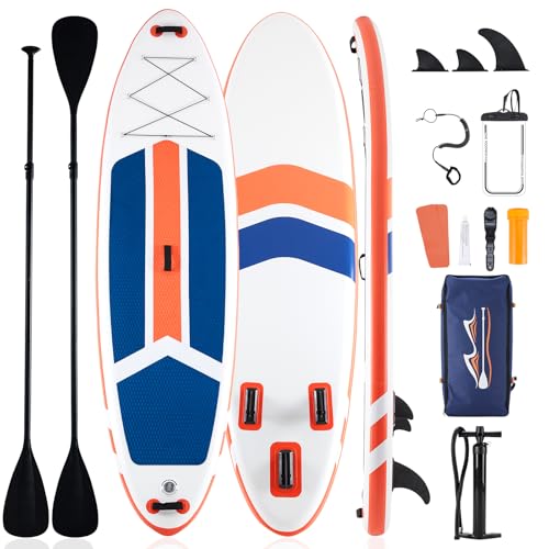 Sweetcrispy Inflatable Stand Up Paddle Board with Premium SUP Paddleboard Accessories,2-in-1 Paddle,Wide Stable Design,Non-Slip Comfort Deck for Adults & Youth of All Skill Levels,Light Orange