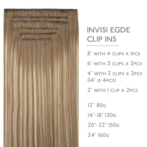 Image of WENNALIFE Invisible Edge Seamless Clip in Hair Extensions Real Human Hair | 20'' 150g 7pcs Balayage Dirty Blonde with Platinum Ends. Ultra-Thin PU Weft, Easy Clip On Extensions, Comfortable