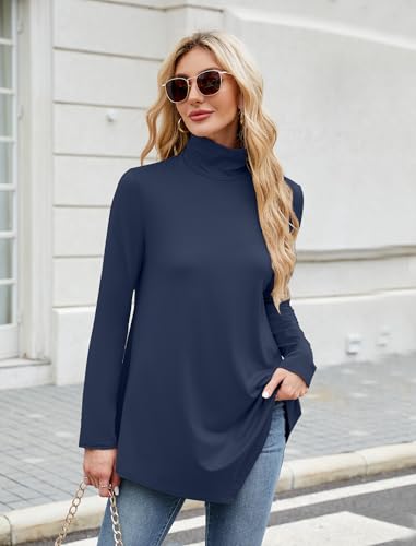 Image of JUSTFASHIONNOW Turtle Neck Shirts for Women Long Sleeve Fall Tunic Tops