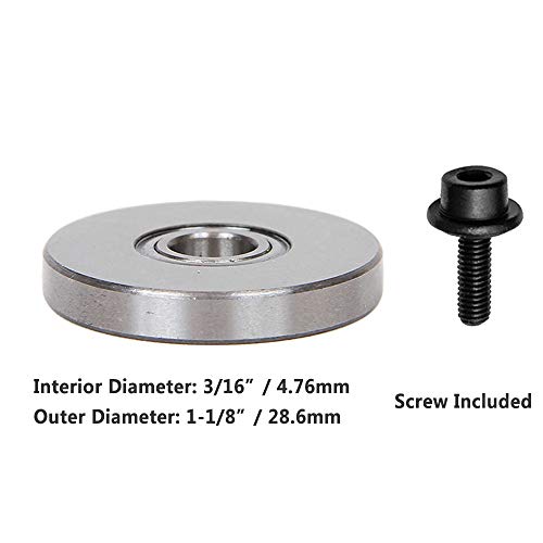 Yakamoz 2Pcs Chrome Steel Top Mounted Bearings For Router Bits Repairing Ball Bearing Guide Replacement Tool Kit | Inner Dia. 3/16” & Overall Dia. 1-1/8” #TOP2
