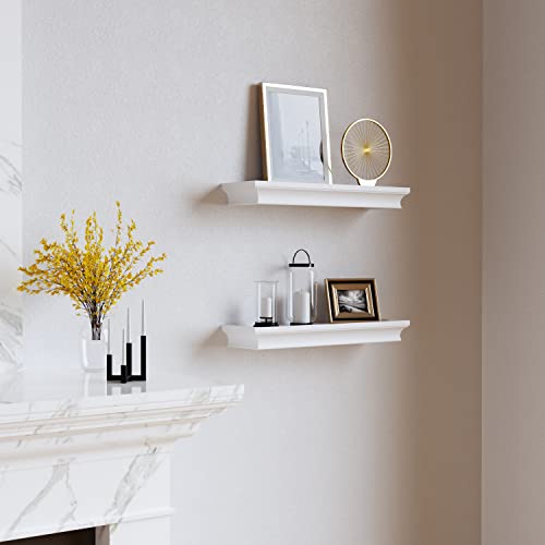 Richer House White Floating Shelves For Wall Decor, 16 Inches Wall Shelves Set Of 3, Picture Ledge Wall Mounted, Crown Molding Display Shelves With Invisible Brackets In Bathroom, Bedroom, Living Room #TOP5