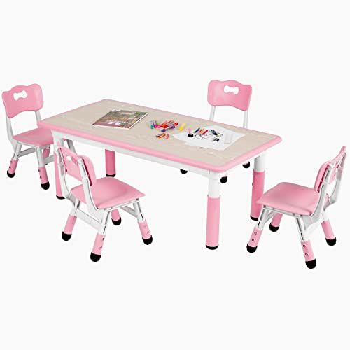 Arlopu Toddler Table And Chair Set Height Adjustable, Kids Activity Table For Reading, Drawing, Eating, Studying, Parent-Child Interaction, Max 220Lbs (Soft Pink) #TOP4