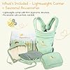 APETTINA Ergonomic Baby Carrier for Dad and Mom with Lumbar Support – Lightweight, Flexible Linen-Cotton Baby Carrier with Head Support, UV50 Summer Hood & Sherpa Winter Hood – Sage Green #1