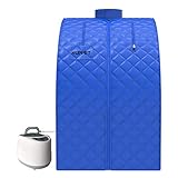 KUPPET Portable Folding Steam Sauna-2L One Person Home Sauna Spa for Full Body Slimming Loss Weight w/Chair, Remote Control, Steam Pot, Foot Rest, Mat (Blue)