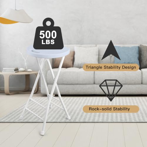 Image of COOZMENT 24-Inch Folding Stool with Handle, Folding Bar Stool with Non-Slip Feet,Folding Chair,Indoor and Outdoor Foldable Stool for Adults,500 lbs Capacity,Kitchen,Game Room(13 inchx11.5 inchx24 inch,White)