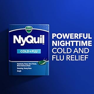 Vicks NyQuil Cold & Flu Relief Over-the-Counter Medicine, Powerful Multi-Symptom Nighttime Relief for Headache, Fever, Sore Throat, Aches, Sneezing, Runny Nose & Cough, 48 LiquiCaps