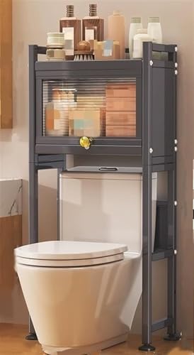 White Floor Standing Toilet Rack with Flip-Door, Dustproof Cabinet & Adjustable Non-Slip Feet, Space-Saving Storage Shelf for Bathroom Organization (50x25x167 cm)