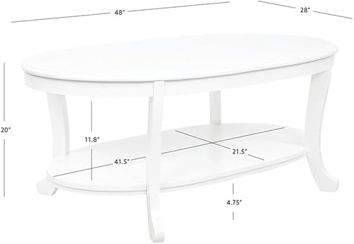 Miniatura 3 de Linon Merce Wood Oval Coffee Table with Shelf in White Painted Finish