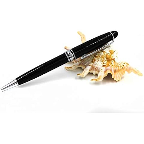 JASON YUEN Stainless Steel Metal Ballpoint Pens Metal Black Pen, 1.0mm Fine Point with Black and Blue ink - Good gift idea for men and women (Ballpoint pen, Black with Silver parts) Cover