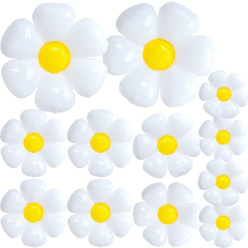 Image of Daisy Balloons, 12Pcs Flower Balloon 20" 28" 43" White Daisy Foil Balloons Decorations for Party, Birthday, Baby Shower, Wedding Décor, Groovy Boho Daisy Party Decorations Supplies