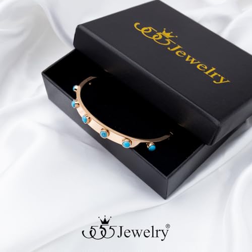 555Jewelry 6MM Stainless Steel Bangle Bracelets for Women Thick Oval Turquoise Jewelry for Women Large Chunky Wrist Cuff Bracelet3