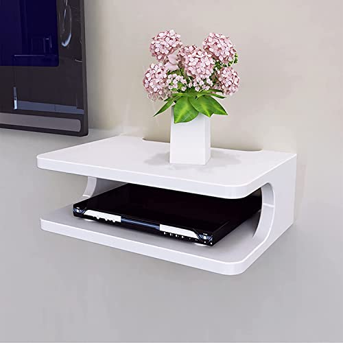 Moderno supporto da parete per console TV e router WiFi, mensola funzionale per lettori DVD, decoder via cavo, router, telecomandi, console di gioco, elegante soggiorno