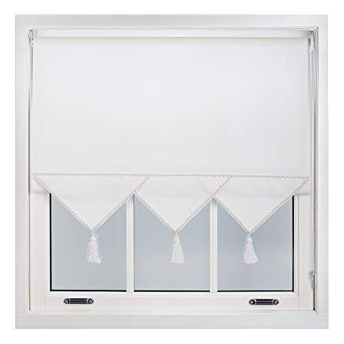 FURNISHED Roller Blind with Triangle Edge & Metal Fittings, Trimmable Non-Blackout Heavy Duty Fittings Classic Daylight Window Triangle Blinds - White, 120cm x 165cm