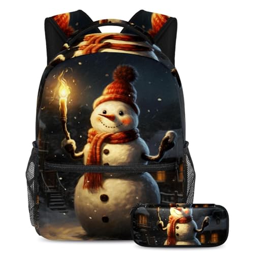 Sac d'école bonhomme de neige de Noël pour enfants et ados, ensemble de 2 pièces multicolore