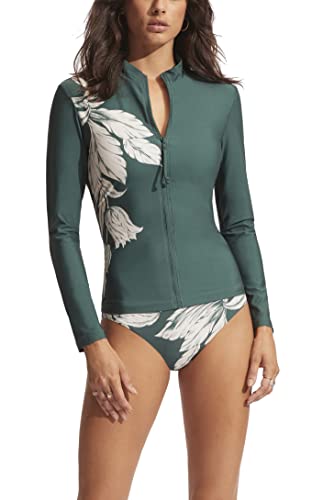 Seafolly Women's Long Sleeve Zip Front Rashguard with Removable Cups