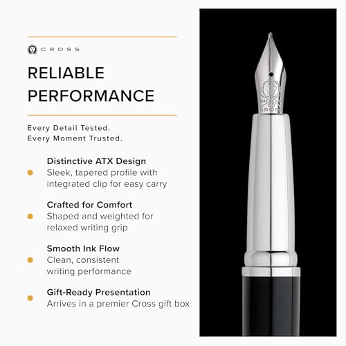 Image of Cross ATX Luxury Basalt Black Rollerball Pen with Modern Chrome Trims - Medium Point, Smooth Ink Flow, Presented in Premium Gift Box
