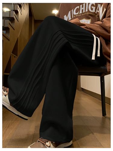 OYOANGLE Men's Textured Elastic Drawstring Waist Straight Leg Pants Casual Track Pants Sweatpants3