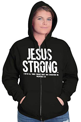 Jesus Strong Philippians 4:13 Bible Zip Up Hoodie Mens Womens Black #TOP2