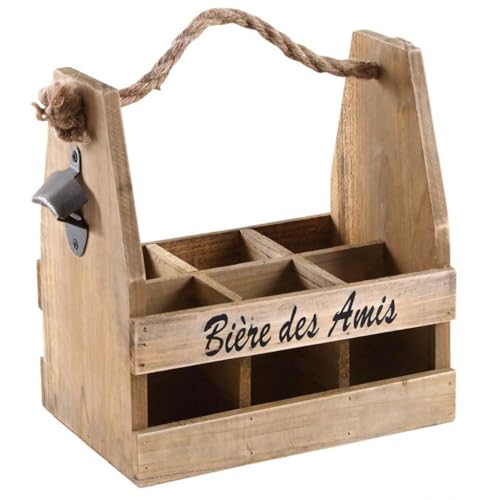 AUBRY GASPARD - Porte Bouteilles Bières avec Décapsuleur - Bois - Dimensions 26 x 17 x 28 cm - Capacité 6 Bouteilles - Accessoire Pratique pour Arts de la Table et Rangement - Poids 1.06 kg